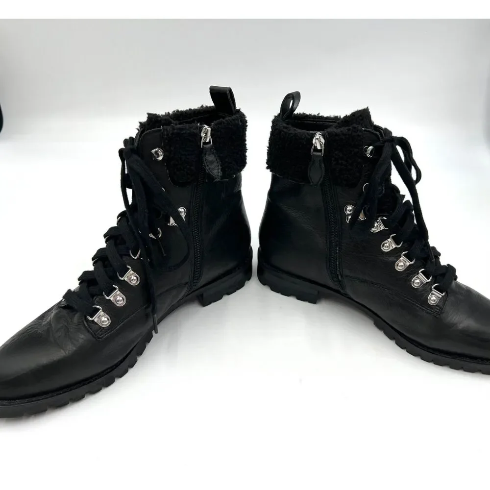 Rebecca Minkoff Jaylin Black Leather Ankle Combat Boots Faux Fur Sz11 $259